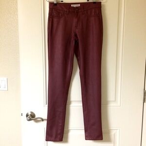 Wine Red Burgundy Faux Leather Skinny Jeans Pants 27